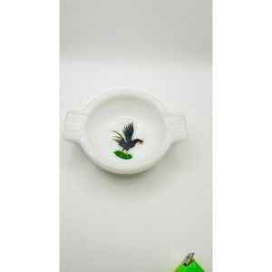 Vintage Milk Glass Ashtray  Rooster Graphic Mid Century White